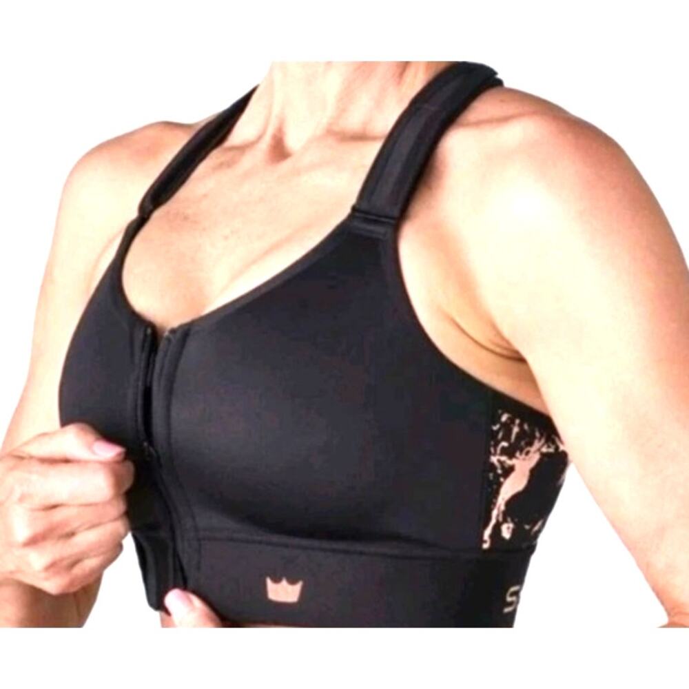 Shefit Black Rose Gold Ultimate High Impact Front Zip Sports Bra Size 4Luxe